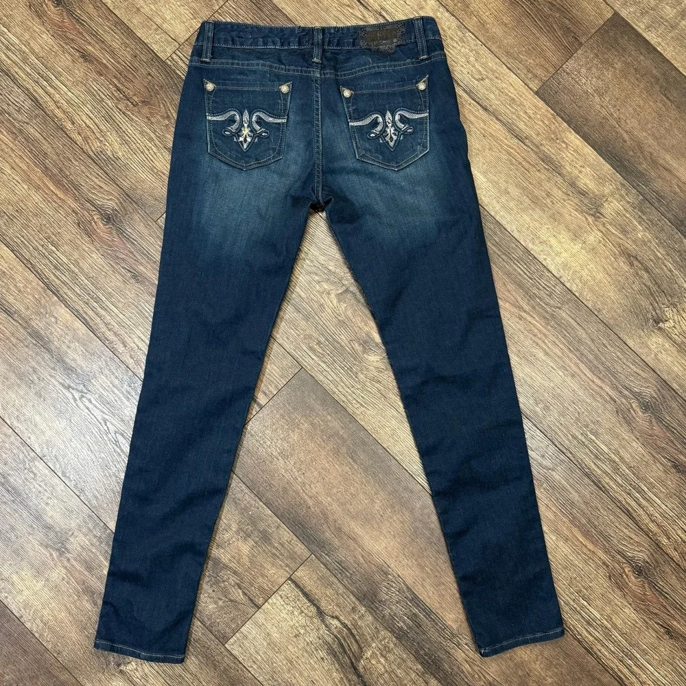 Rerock for Express‎ Y2K Low Rise Embroidered Blue Denim Skinny Jeans SIze 6